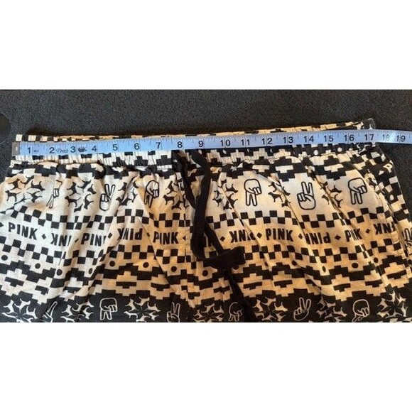 Victorias‎ Secret Pink Womens Pajama Pants XL Black White Peace Sign Fingers - Picture 4 of 6